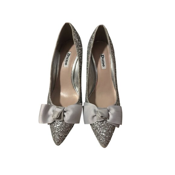 DUNE London Silver Glitter Bow Heels Size 38 / US 8 - Picture 3 of 11
